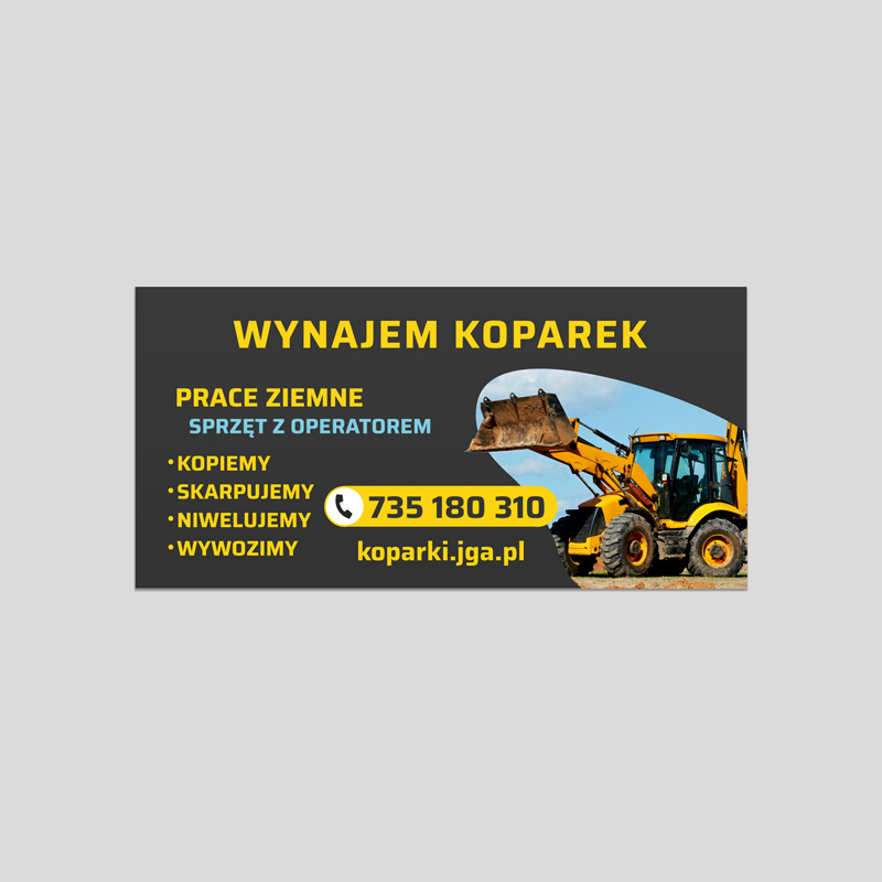 Projekt banera dla firmy zajmującej się wynajmem koparek Wrocław, Jelenia Góra