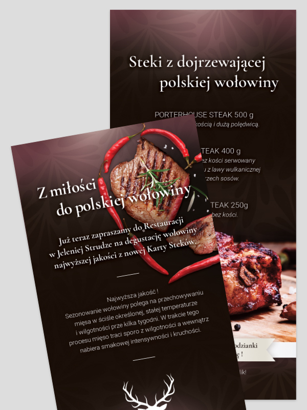 Projekt ulotek dla restauracji Jelenia Góra, Wrocław, Bolesławiec, Legnica